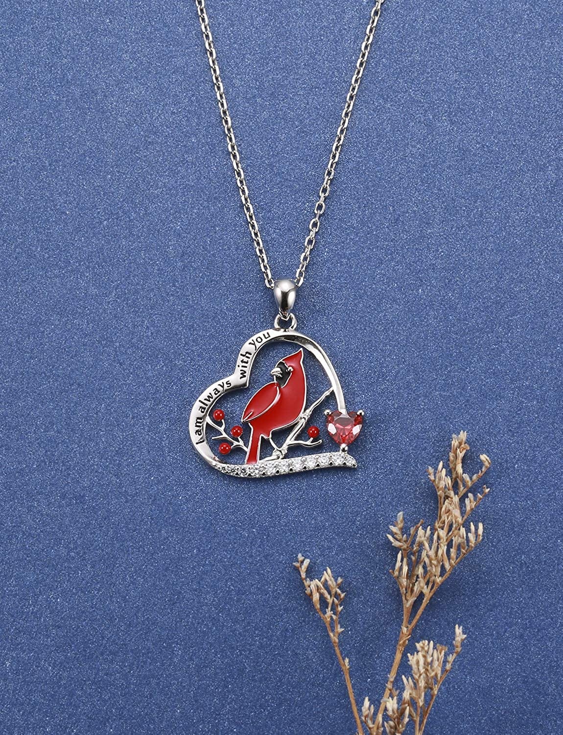 925 Sterling Silver Red Cardinal Necklace I Am Always with You Memorial Pendant Jewelry Gift for Women