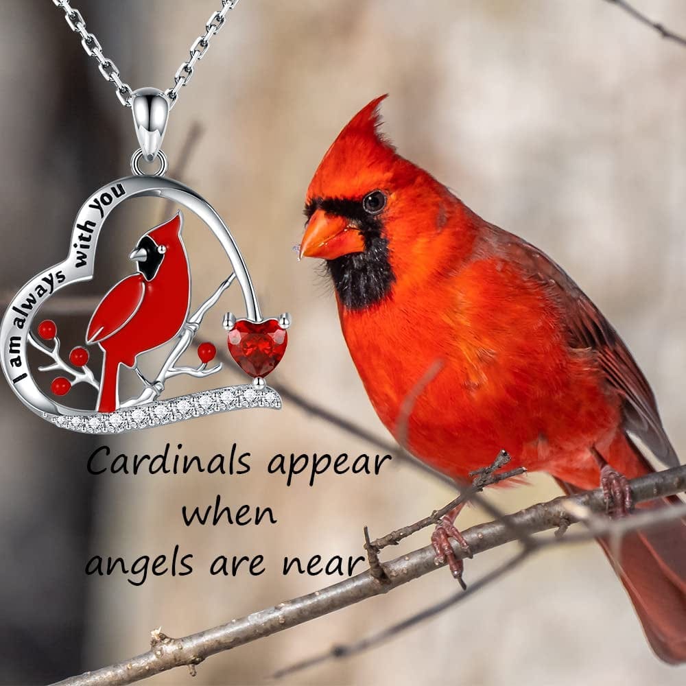 925 Sterling Silver Red Cardinal Necklace I Am Always with You Memorial Pendant Jewelry Gift for Women