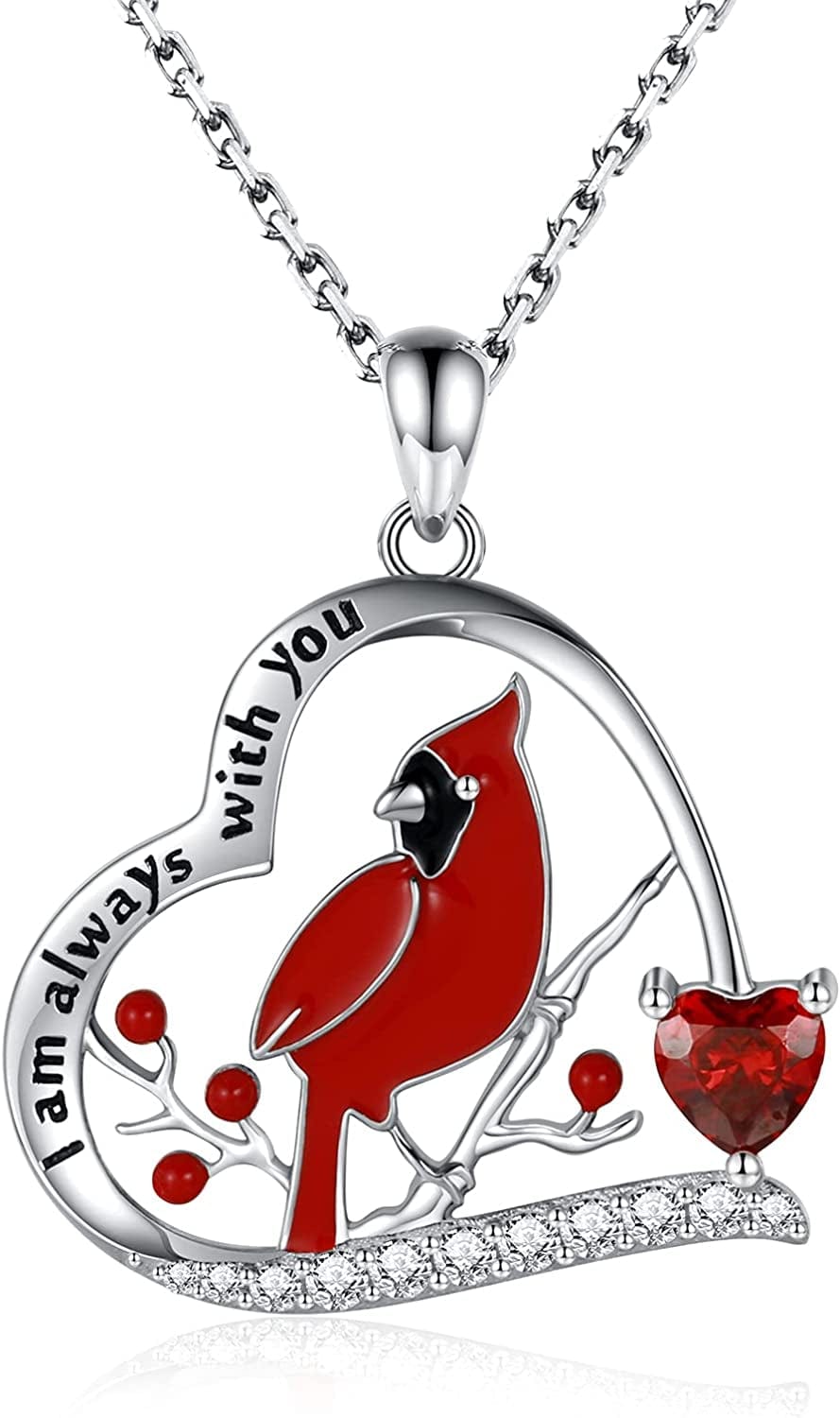 925 Sterling Silver Red Cardinal Necklace I Am Always with You Memorial Pendant Jewelry Gift for Women