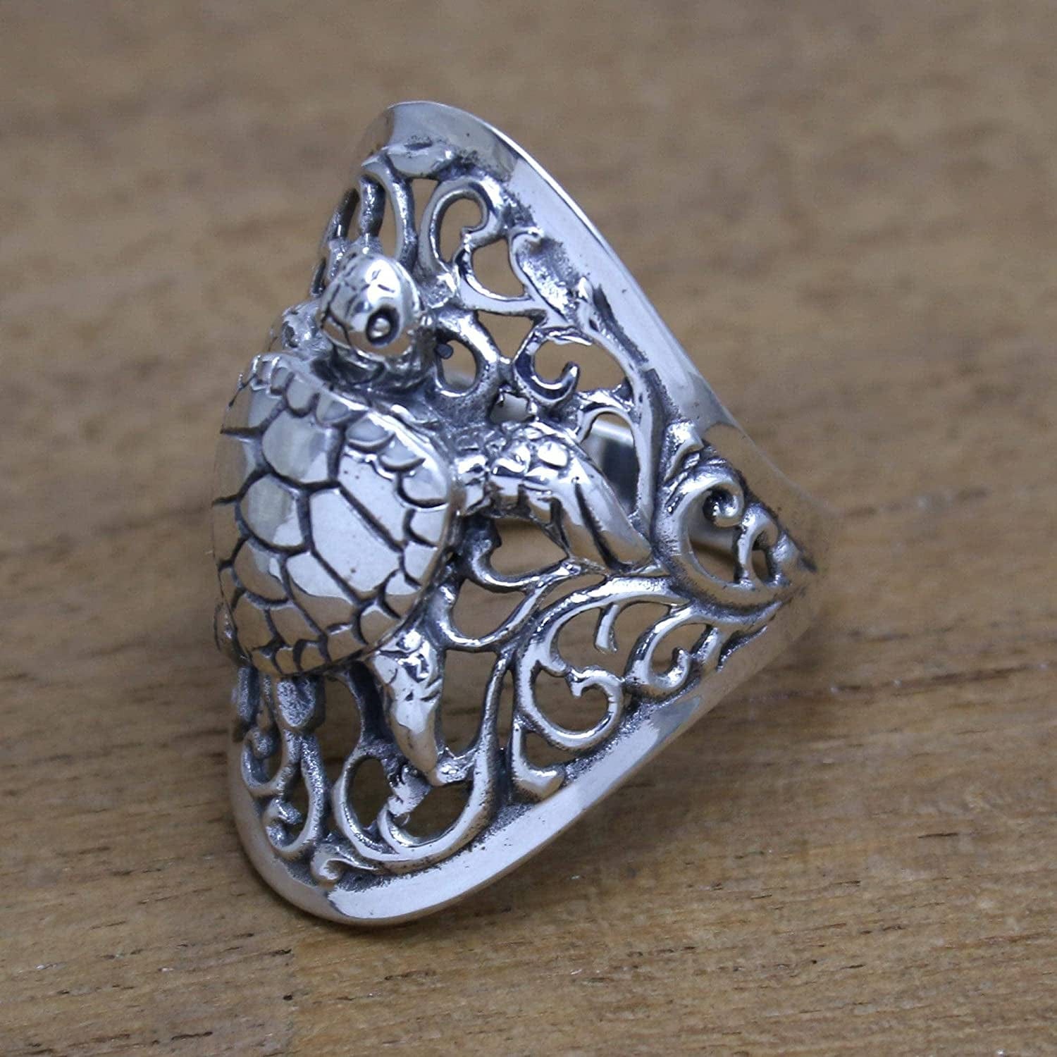 .925 Sterling Silver Ring, Elegant Sea Turtle'