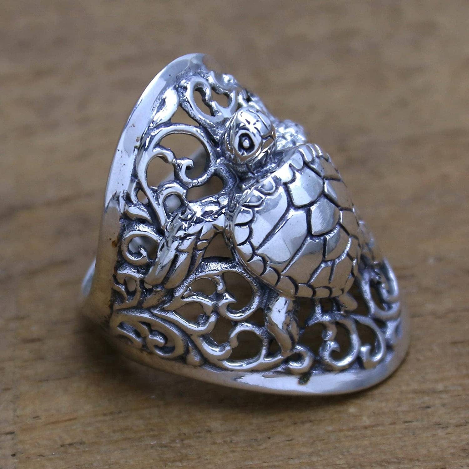 .925 Sterling Silver Ring, Elegant Sea Turtle'