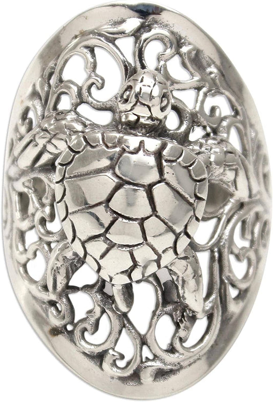 .925 Sterling Silver Ring, Elegant Sea Turtle' 11