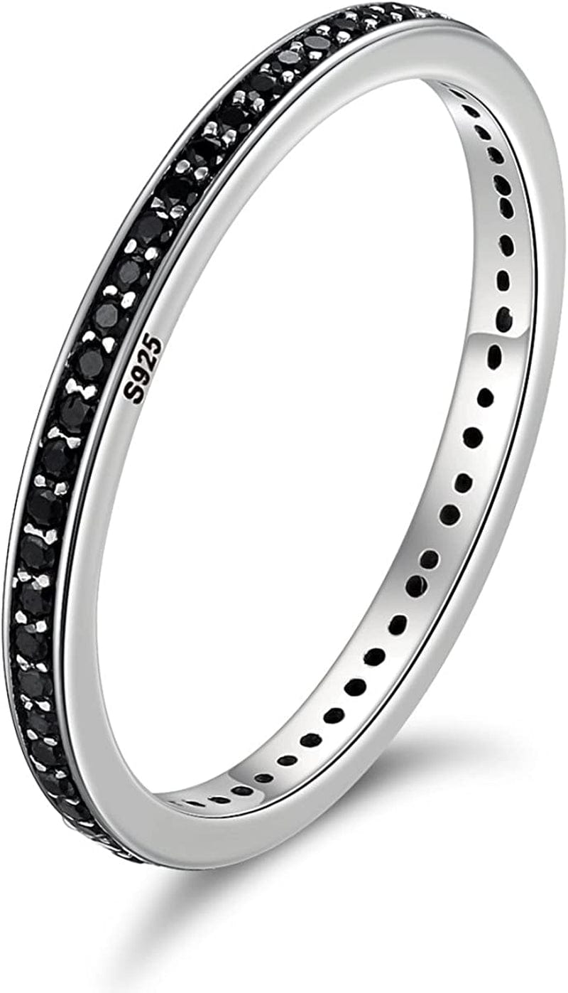 925 Sterling Silver Ring for Women Girls Love Heart,Cat,Mouse,Cubic Zircon(Different Size) Black Cubic Zirconia / 7