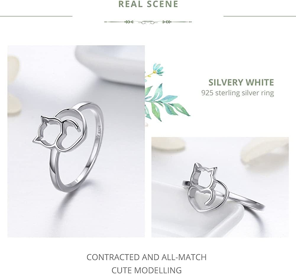 925 Sterling Silver Ring for Women Girls Love Heart,Cat,Mouse,Cubic Zircon(Different Size)