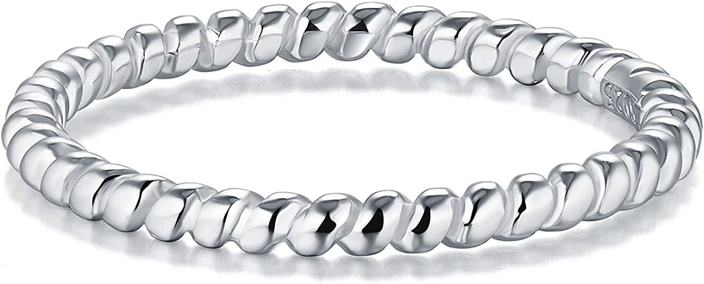 925 Sterling Silver Ring, Twisted Eternity Band Stackable Rings 2Mm Size 4-12