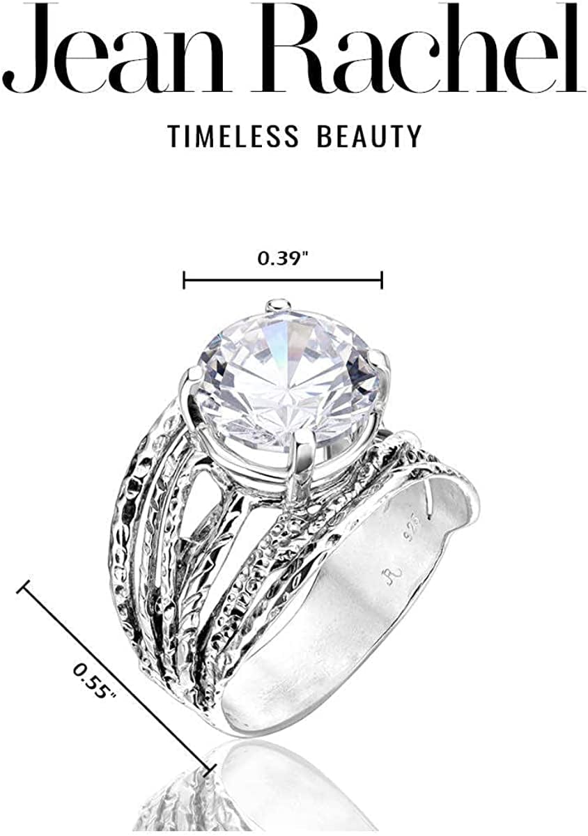 925 Sterling Silver Ring with a White round Cubic Zirconia CZ Prong, Hypoallergenic, Nickel and Lead-Free, Artisan Handcrafted Designer Collection, Made in Israel