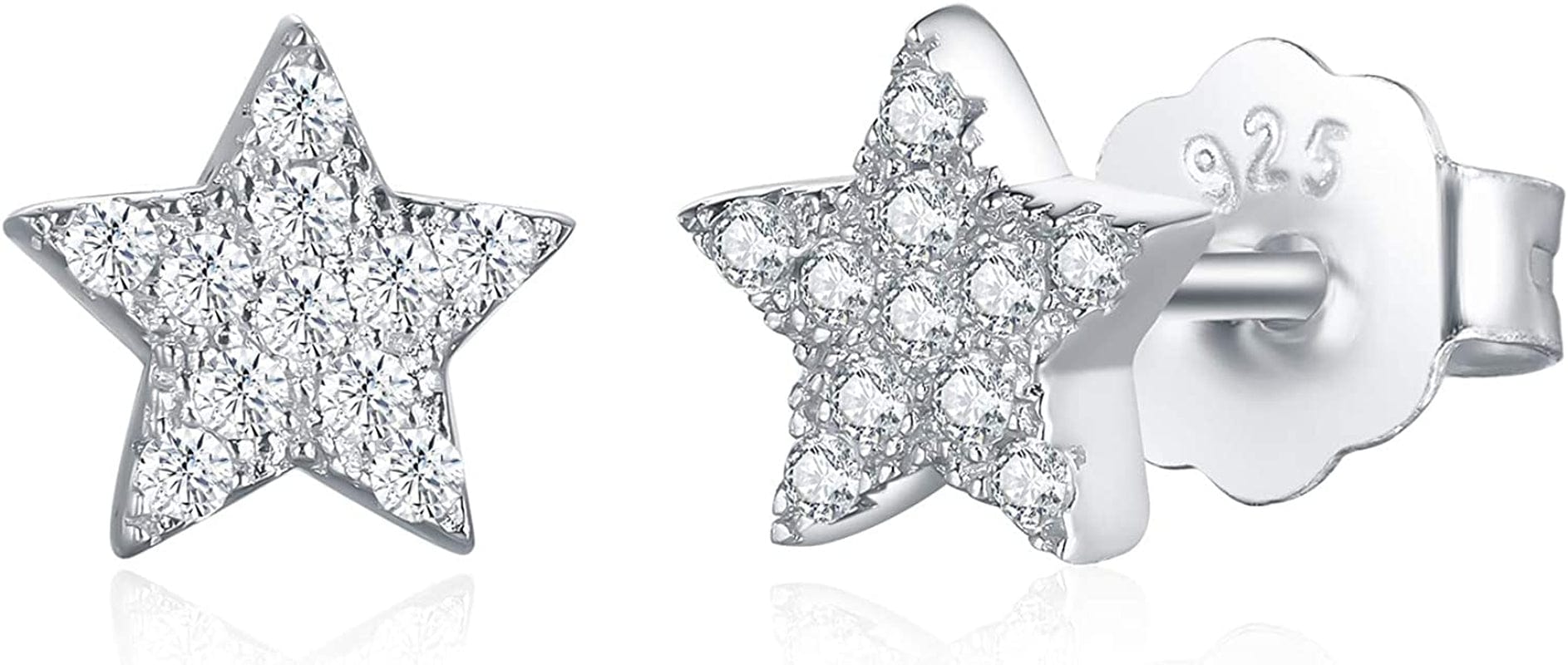 925 Sterling Silver Stud Earrings, Boruo Crescent Moon, Star, Sun High Polish Tarnish Resistant Earrings Silver Star with CZ