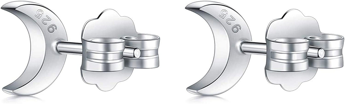 925 Sterling Silver Stud Earrings, Boruo Crescent Moon, Star, Sun High Polish Tarnish Resistant Earrings