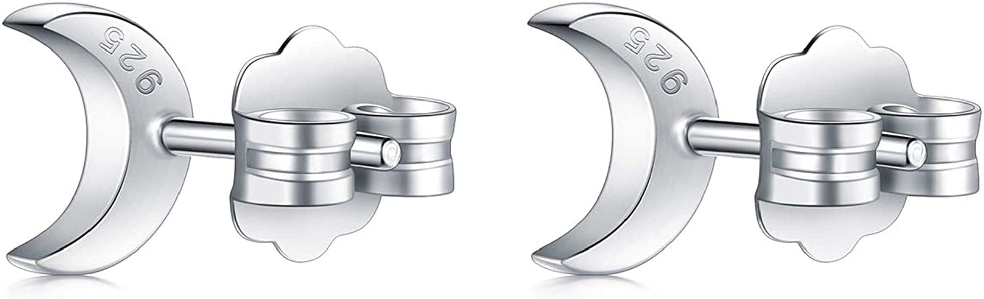 925 Sterling Silver Stud Earrings, Boruo Crescent Moon, Star, Sun High Polish Tarnish Resistant Earrings