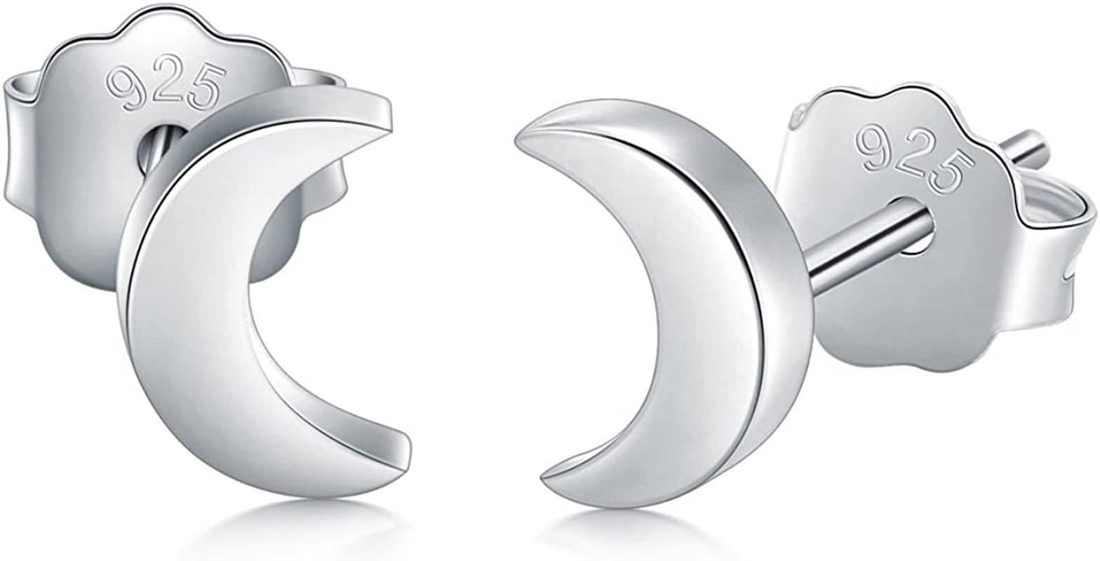 925 Sterling Silver Stud Earrings, Boruo Crescent Moon, Star, Sun High Polish Tarnish Resistant Earrings