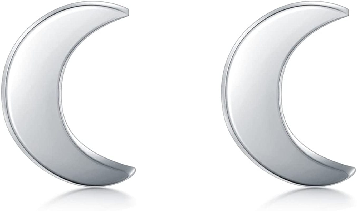925 Sterling Silver Stud Earrings, Boruo Crescent Moon, Star, Sun High Polish Tarnish Resistant Earrings Silver Earrings
