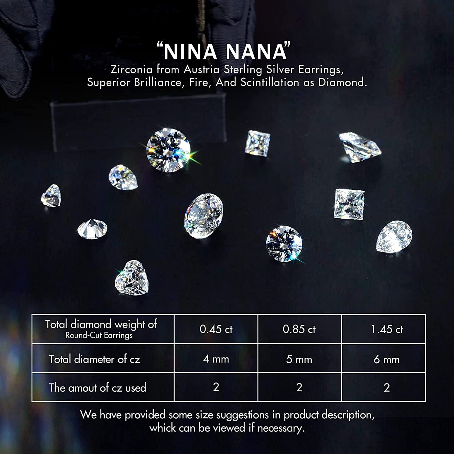 925 Sterling Silver Stud Earrings for Women Men, Cubic Zirconia from Austria, Flawless (FL) Clarity & Exellent Cut, Superior Brilliance, Scintillation as Diamond, 4Mm,5Mm,6Mm