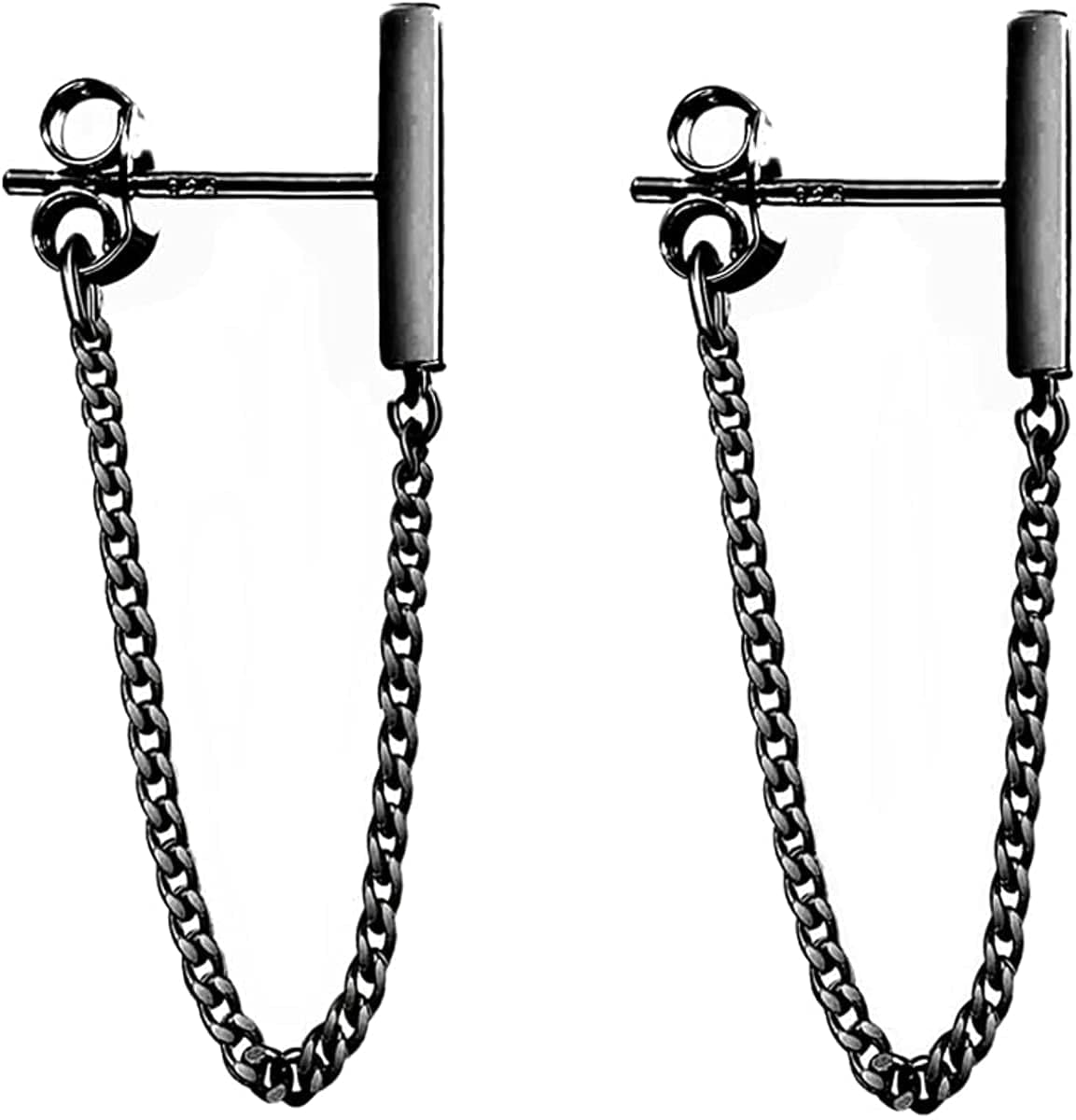 925 Sterling Silver Stud Earrings Minimalist Bar Earrings with Chain Dangle Earrings for Women B-Vblack-6cm