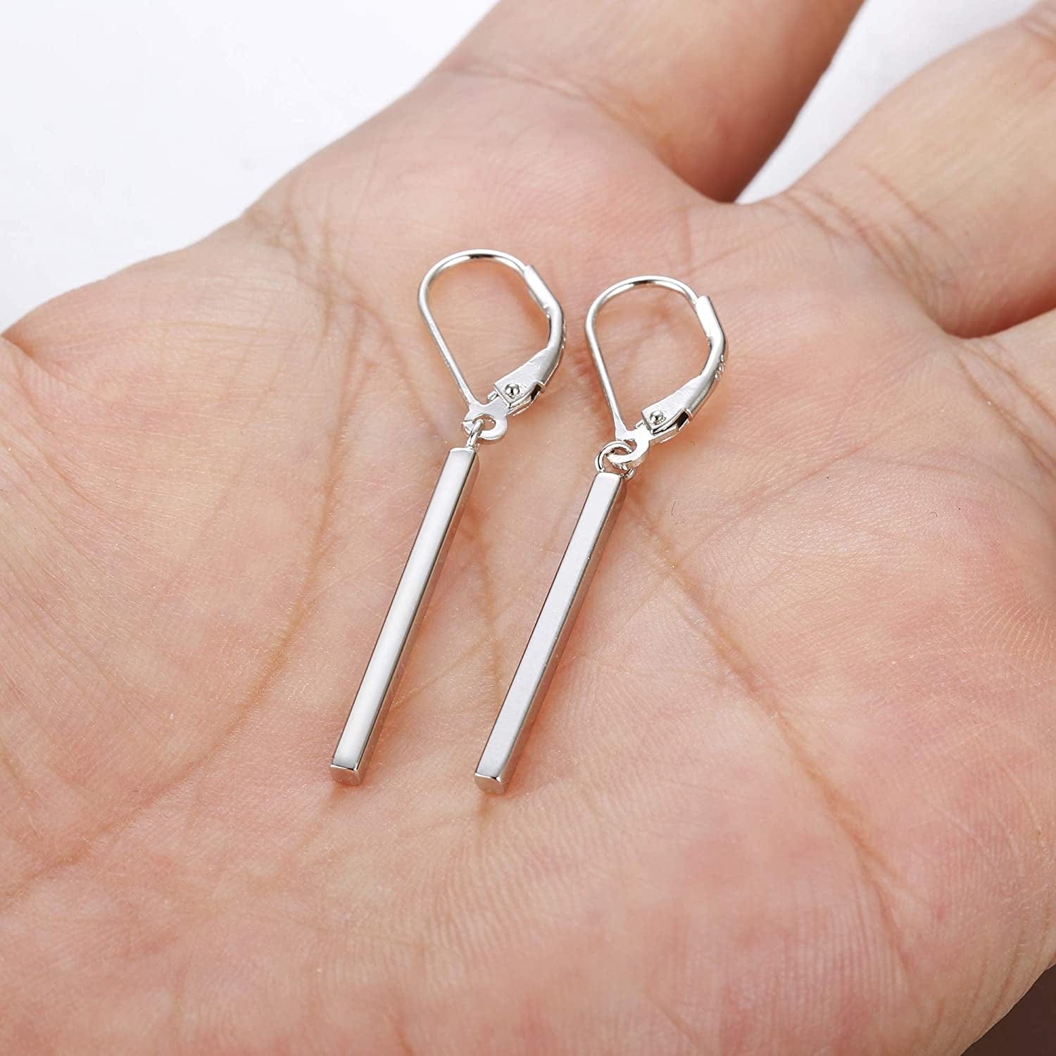 925 Sterling Silver Vertical Bar Dangle Earrings for Women Leverback Drop Earrings Elegant