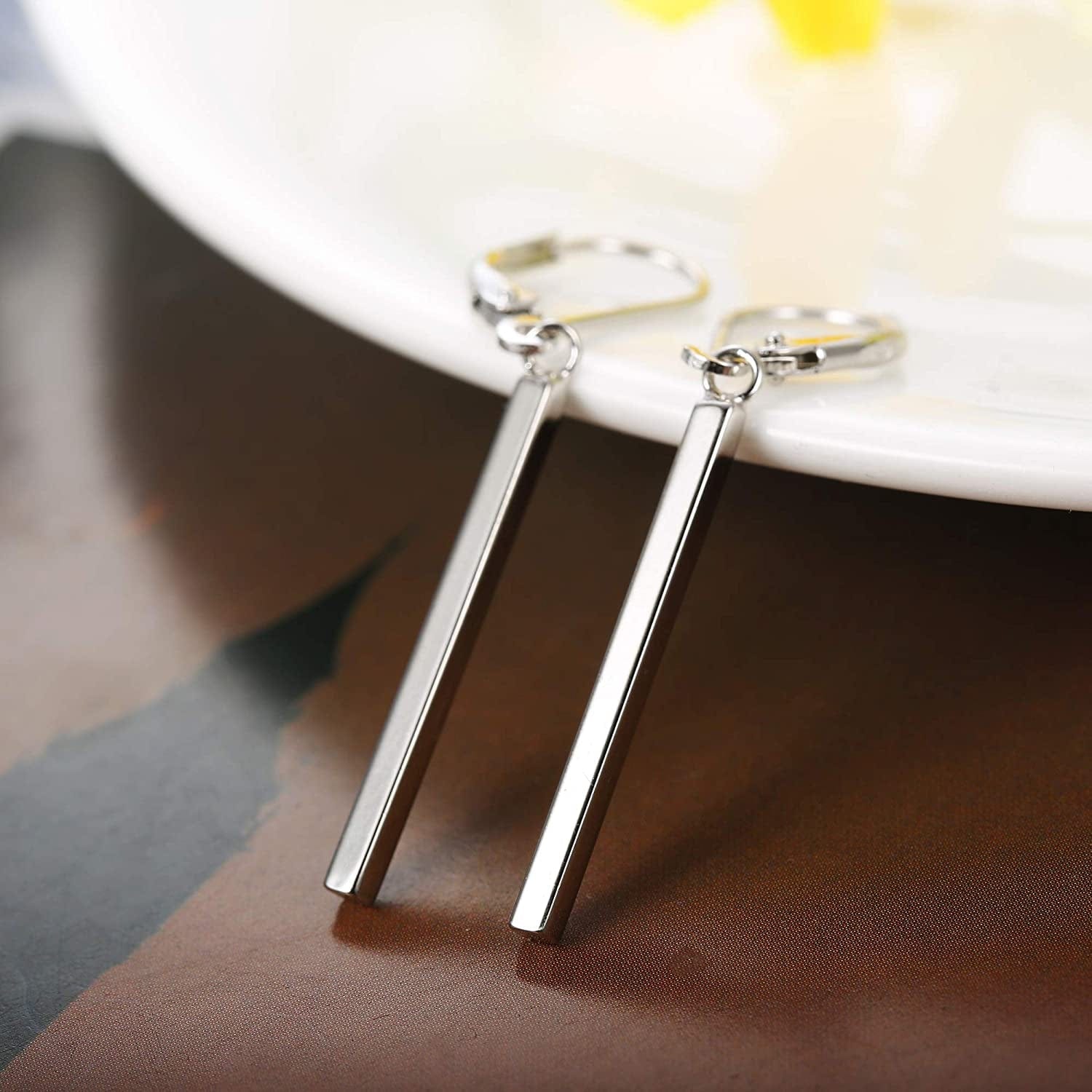 925 Sterling Silver Vertical Bar Dangle Earrings for Women Leverback Drop Earrings Elegant