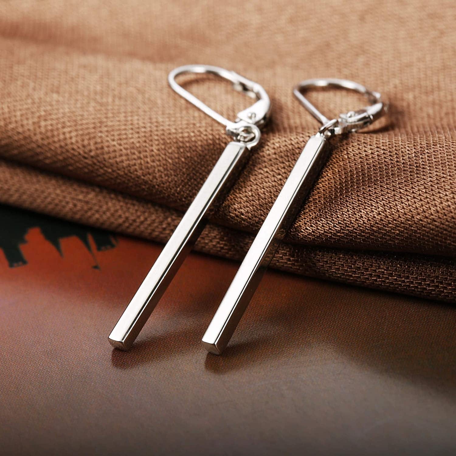 925 Sterling Silver Vertical Bar Dangle Earrings for Women Leverback Drop Earrings Elegant