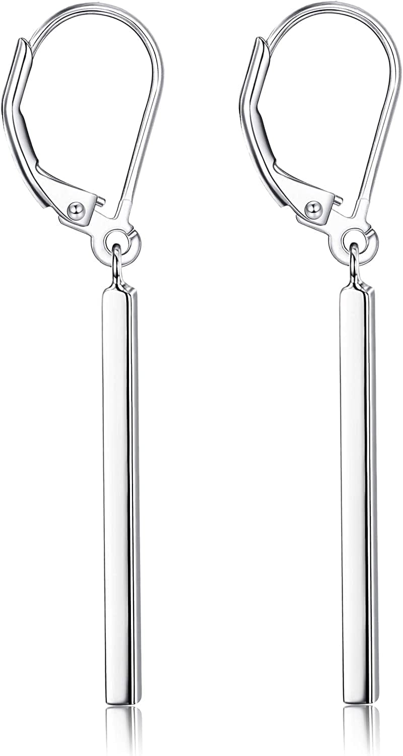 925 Sterling Silver Vertical Bar Dangle Earrings for Women Leverback Drop Earrings Elegant