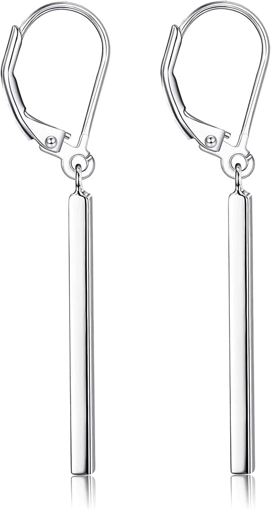 925 Sterling Silver Vertical Bar Dangle Earrings for Women Leverback Drop Earrings Elegant