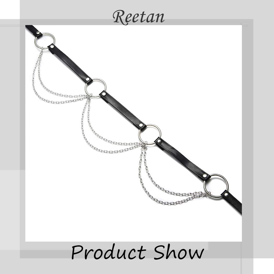 Reetan Punk Leather Body Chains Black Waist Chain Layered Nightclub Ring Belt Belly Chains Rave Party Body Jewelry Accessories for Women and Girls (A) Apparel & Accessories > Jewelry > Body Jewelry REETAN