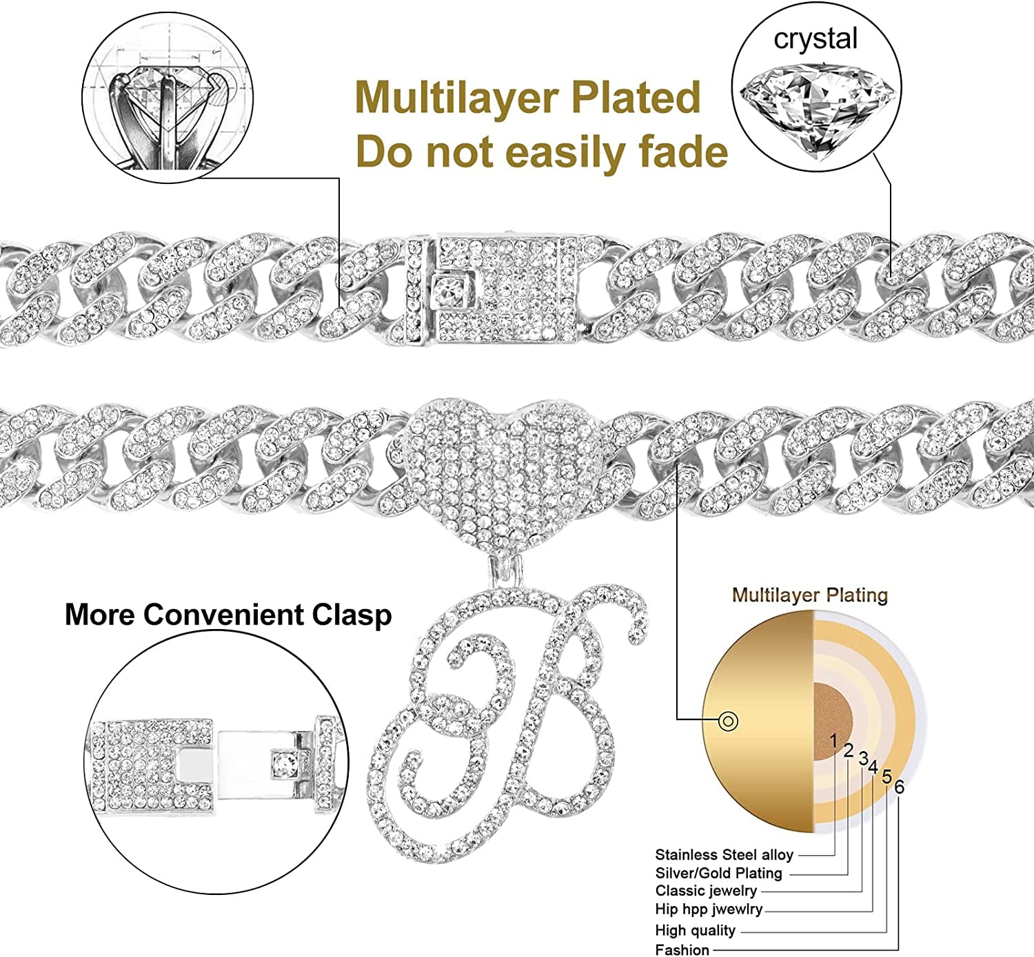 KKJTDS 13Mm Silver Cuban Link Anklets for Women Cursive Pendant Miami Cuban Link Chain Ankle Bracelets for Women Hip Hop Iced Out Letter Chain Anklet Apparel & Accessories > Jewelry > Anklets KKJTDS