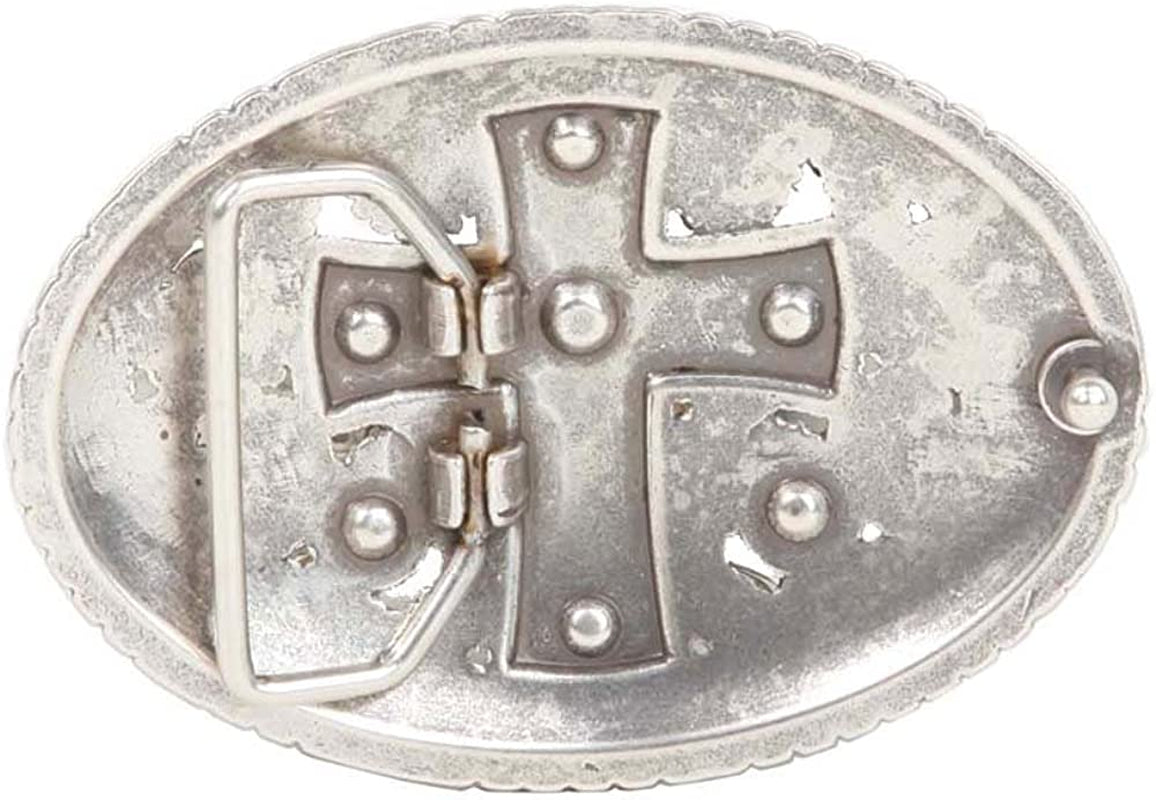 Perforated Oval Rhinestone Religious Cross & Flower Engraving Belt Buckle Apparel & Accessories > Clothing Accessories > Belt Buckles beltiscool