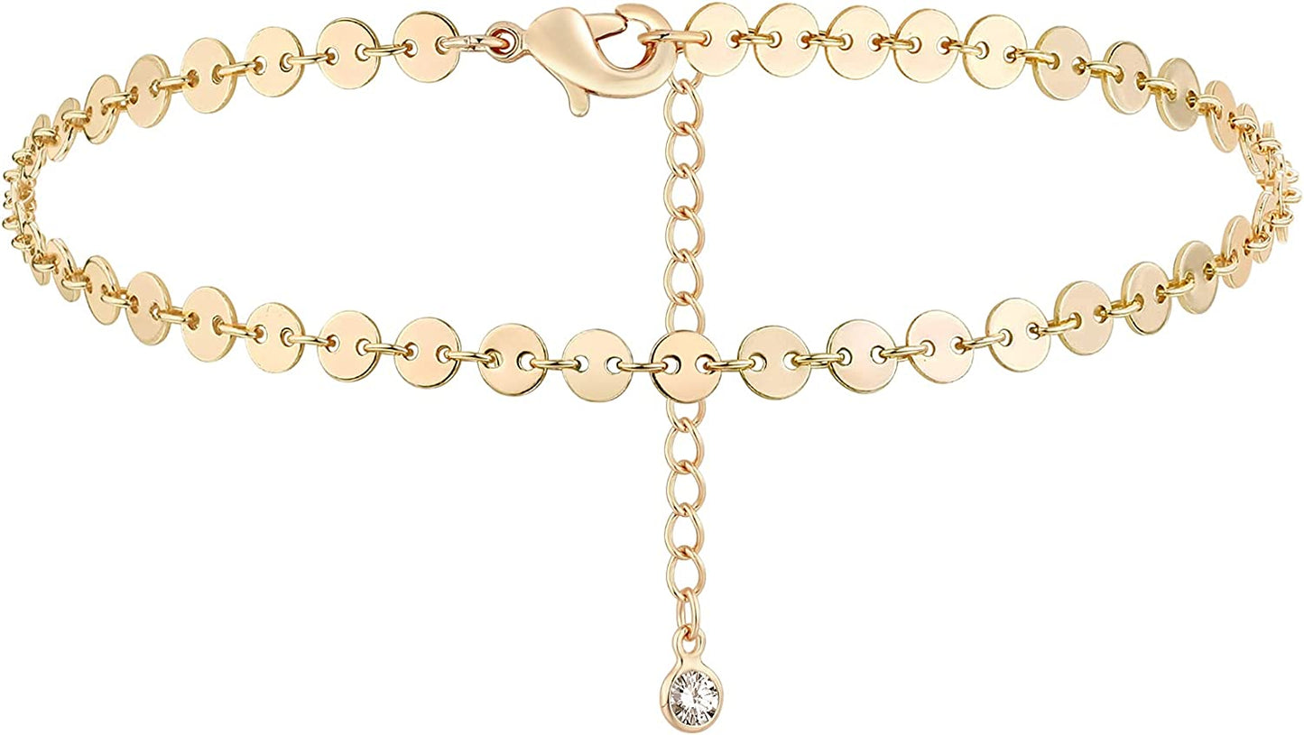 Valloey Rover Women Handmade Dainty Anklet Silver 14K Gold Plated Bead Boho Beach Rhinestone Foot Chain Adjustable Ankle Bracelet for Women Apparel & Accessories > Jewelry > Anklets Valloey Rover Coin