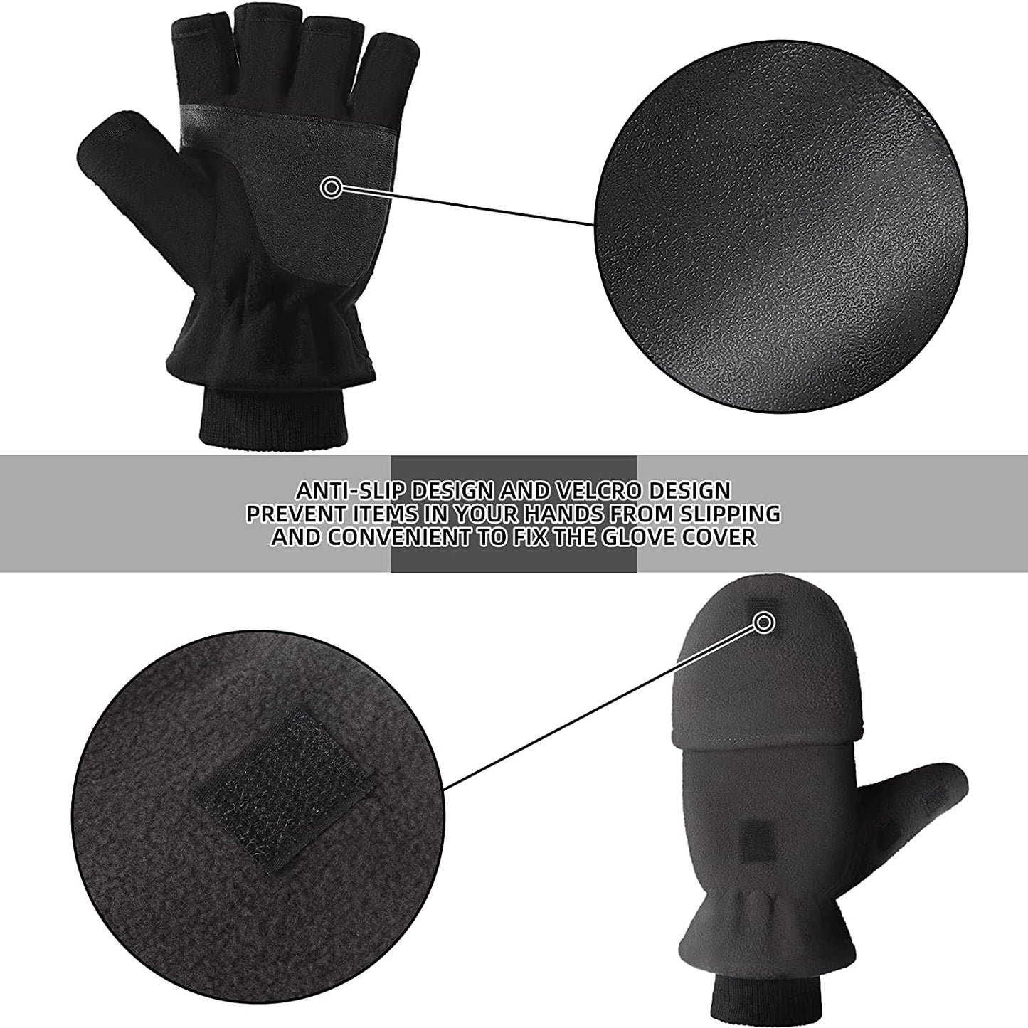 SATINIOR 2 Pairs Convertible Flip Top Mittens Fingerless Thermal Gloves Warm Winter Windproof Fleece Gloves for Men, Black, 20 Cm/ 7.87 Hes Apparel & Accessories > Clothing Accessories > Gloves & Mittens SATINIOR