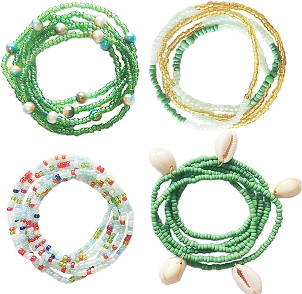 Palotay 16PCS Waist Beads for Women African Waist Beads Chain Colorful Belly Beads Body Chain for the Waist Elastic Stomach Beads Summer Beach Bikini Jewelry Waist Beads Set Apparel & Accessories > Jewelry > Body Jewelry Palotay 4pcs-greenA