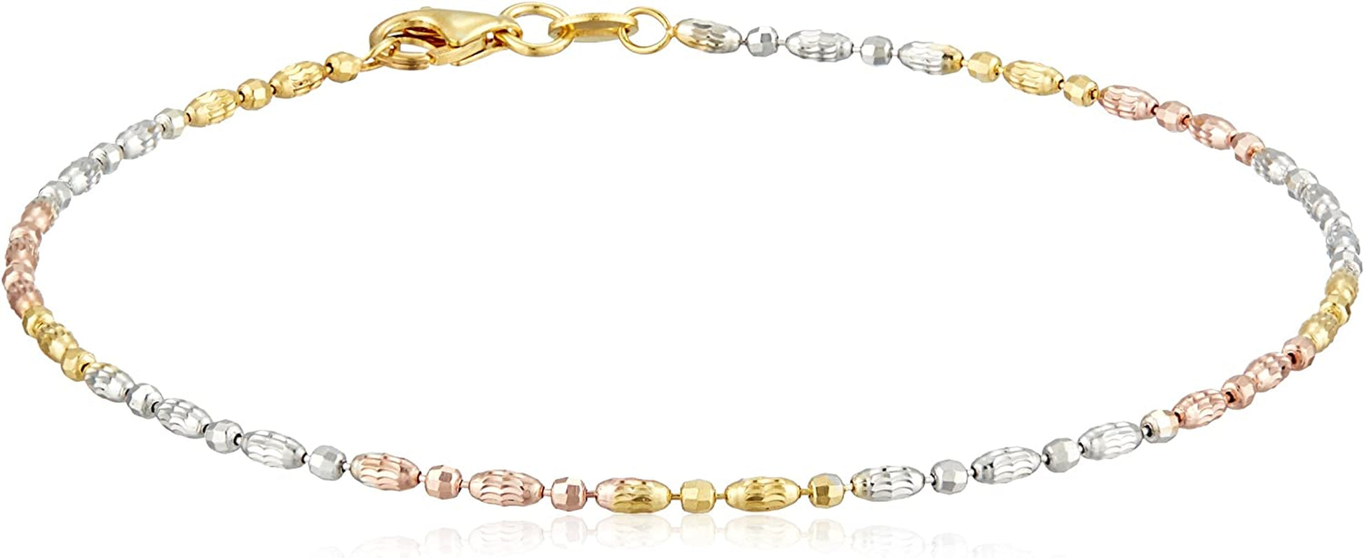 Collection Italian Sterling Silver Rhodium Plated Diamond Cut Oval and round Beads Mezzaluna Chain Ankle Bracelet Apparel & Accessories > Jewelry > Anklets Media Imports Inc 9 Inches Tri-Color