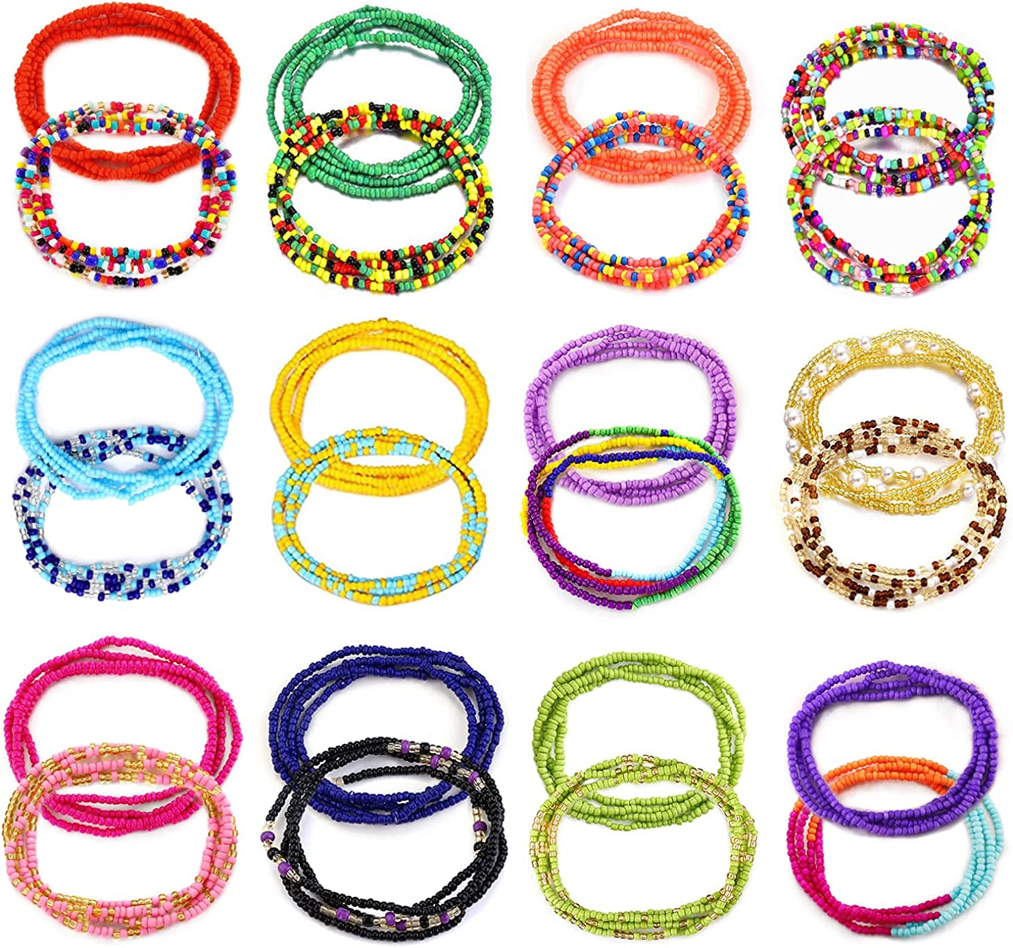 TOBENY 24PCS Waist Bead Chains for Women Colorful Summer Body Chains Belly Beads Bikini Jewelry Chains Bead Waist Chains Set Apparel & Accessories > Jewelry > Body Jewelry TOBENY Bright Red