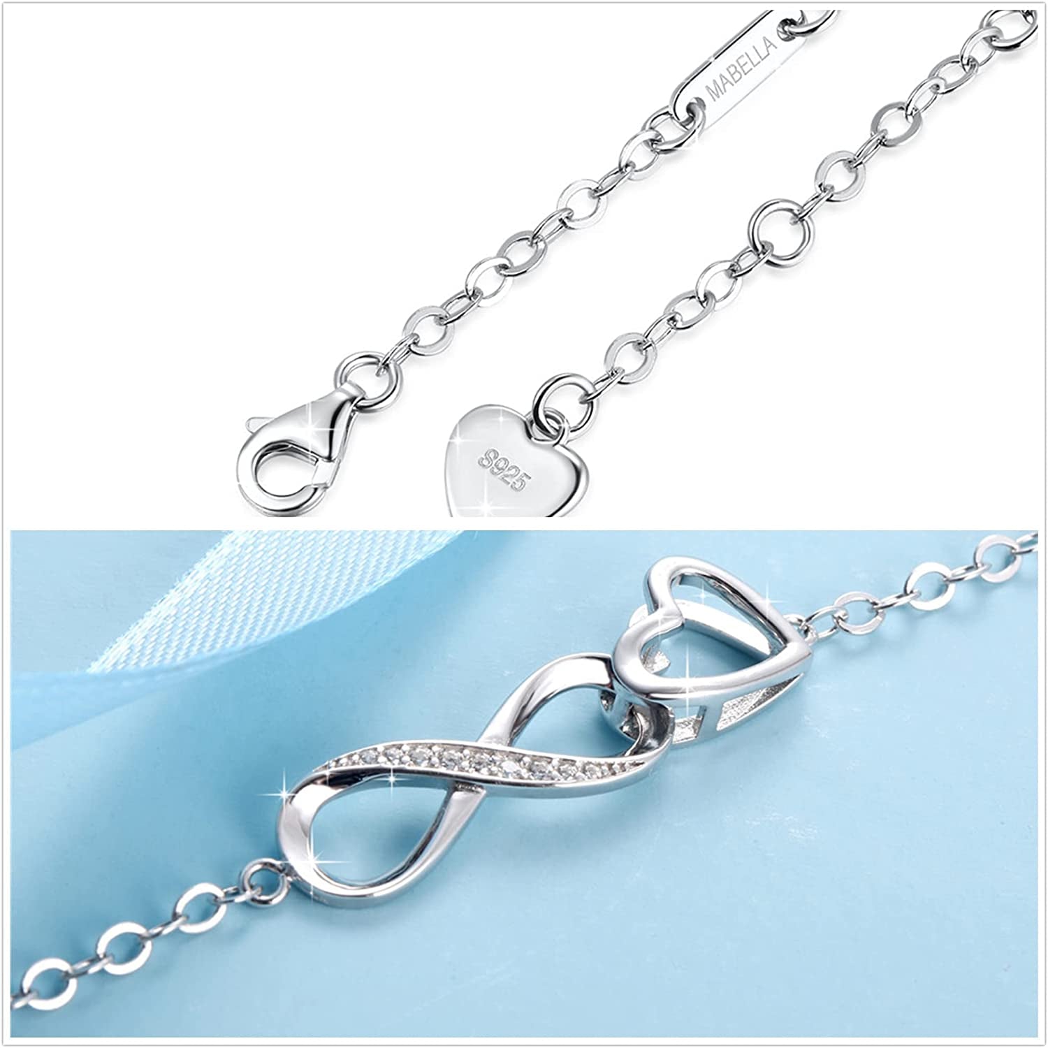 MABELLA Anklets Bracelet 18K Gold Plated Sterling Silver Adjustable Infinity Endless Love Heart Charm Jewelry Gifts for Her Apparel & Accessories > Jewelry > Anklets MABELLA