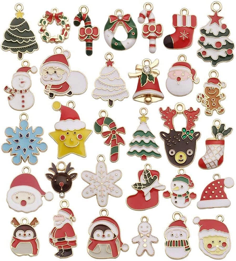 93 Pcs Christmas Pendants Charms for Jewelry Making Xmas Necklace Bracelet Earring Clothes Sewing Bags Decoration Charms Scrapbooking Supplies (M695-93) M695-93
