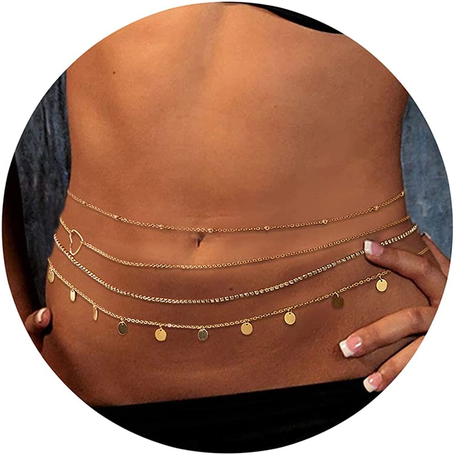 Silver/Gold Layered Waist Chains 26.7''/31.4''Adjustable Belly Chain Jewelry for Women Minimalist Beach Bikini Body Chain Apparel & Accessories > Jewelry > Body Jewelry Otxas gold 26.7''+9.8''