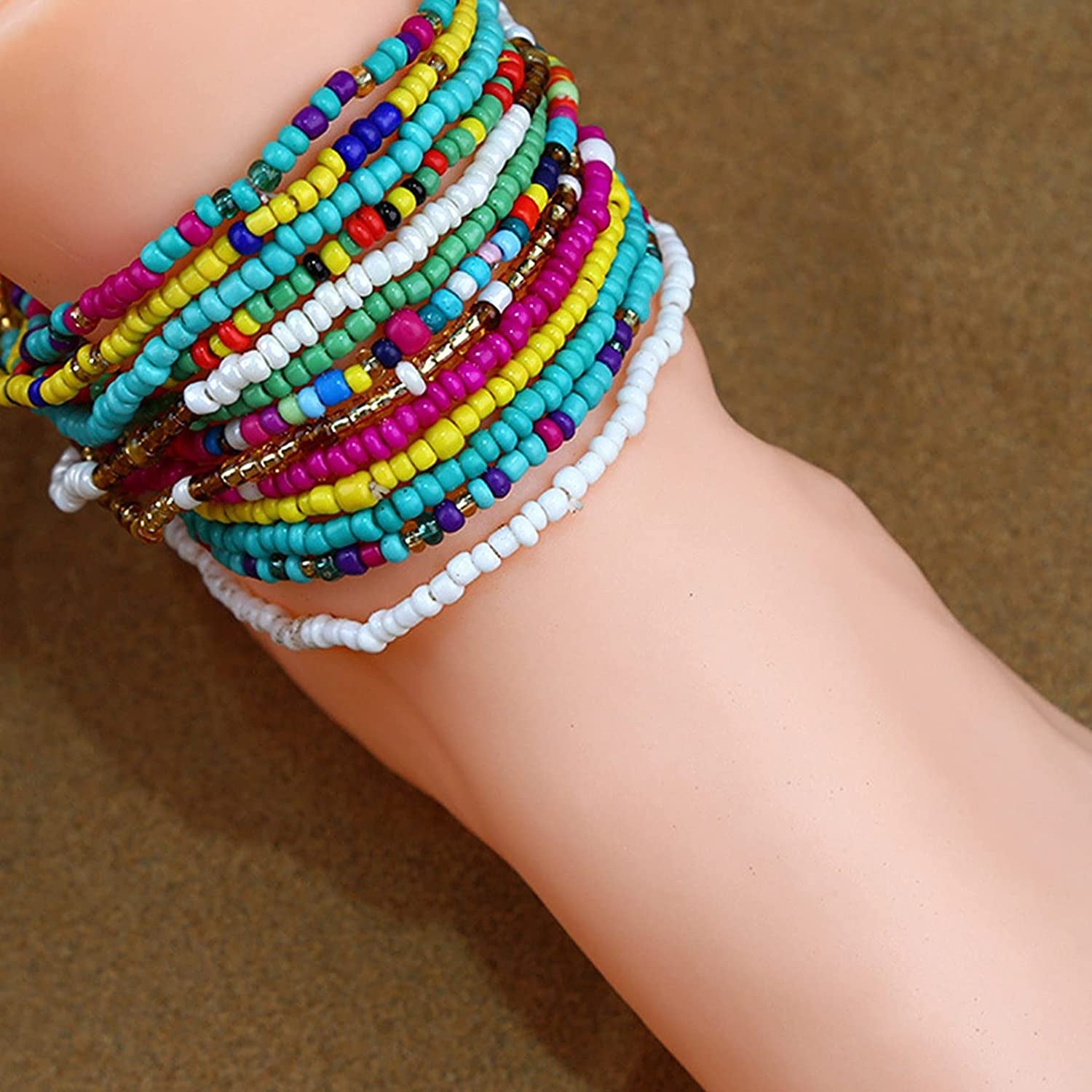 Jewelry Accessories for Teen Girls Elastic Bracelet Jewelry Handmade Bracelet Feet Colorful Anklet 24Pc Beads and Body Chain Bracelets for Kids (Multicolor, One Size) Apparel & Accessories > Jewelry > Anklets Generic
