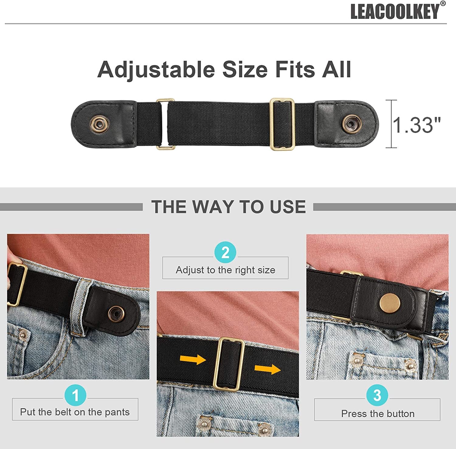 No Buckle Stretch Belt for Women/Men—2 Pack Elastic Invisible Belt for Jeans Apparel & Accessories > Clothing Accessories > Belts LEACOOLKEY