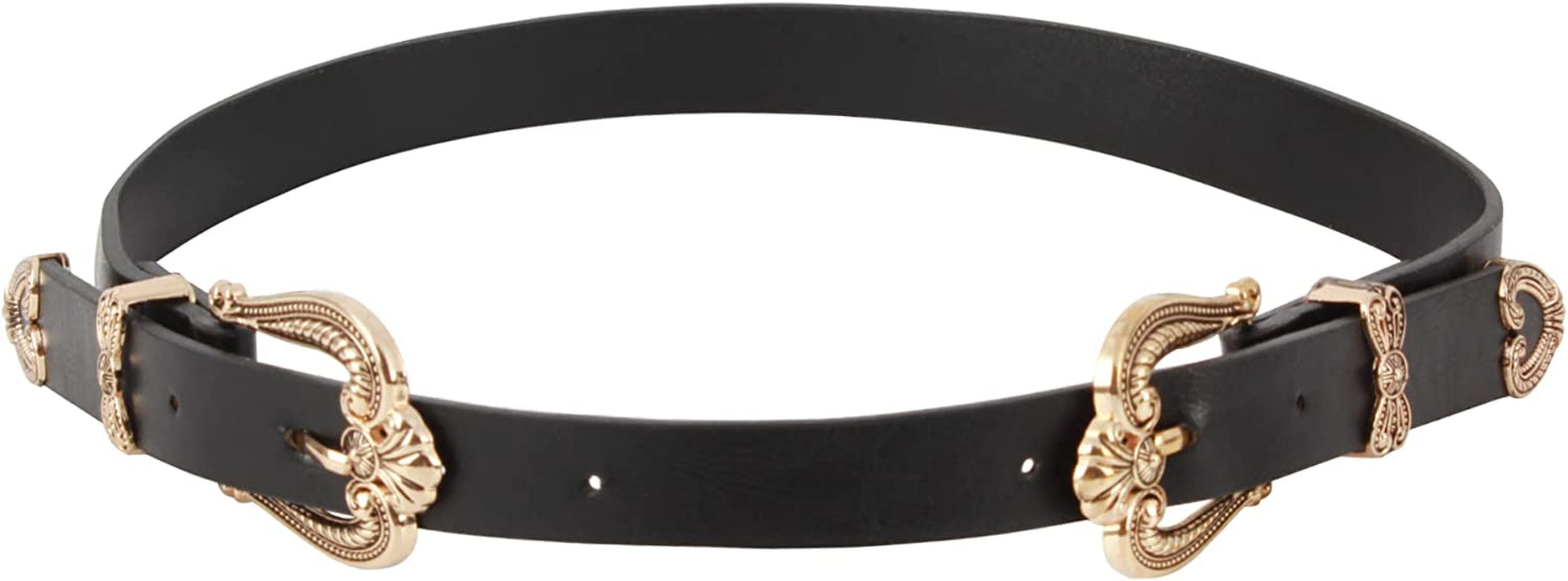 CLARA Women Vintage Western Waist Belt Double Buckle Belt PU Leather Waistband for Jeans Dress Apparel & Accessories > Clothing Accessories > Belts CLARA Z-gold