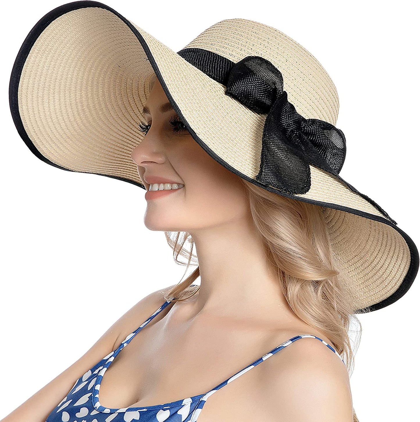 Muryobao Womens Sun Straw Hat Wide Brim UV UPF 50 Summer Hat Foldable Roll up Floppy Beach Cap for Women Apparel & Accessories > Clothing Accessories > Hats Muryobao B-beige