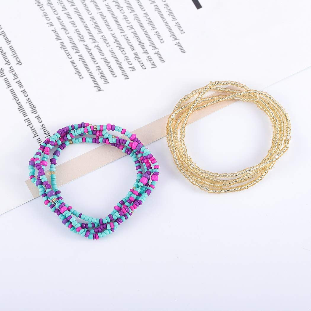 Bomine Boho Waist Chain Body Bead Belly Chains African Body Jewelry Bikini Chains Colorful for Women and Girls (Colorful-Purple) Apparel & Accessories > Jewelry > Body Jewelry Bomine colorful-gold