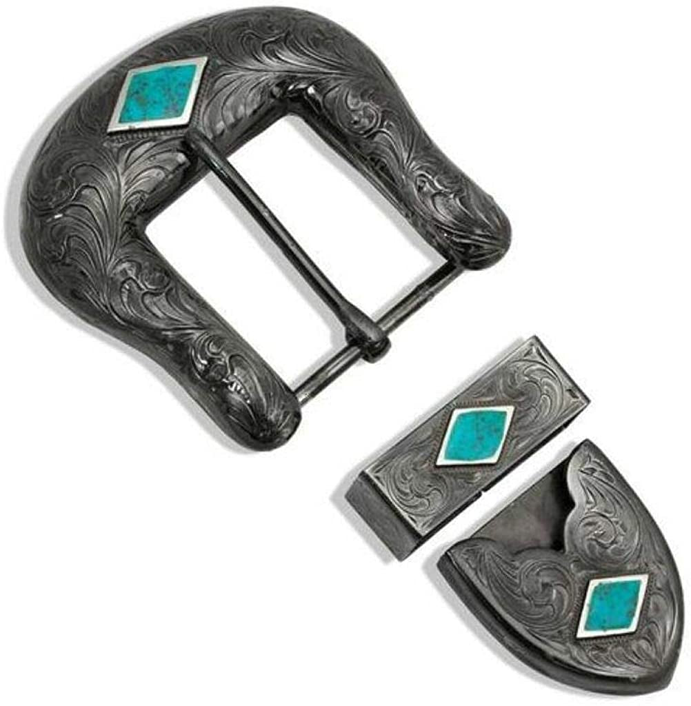 Montana Silversmiths Western 3 Piece Belt Buckle Set, Keeper Loop, Belt Tip (Black Blue Diamond Buckle Set) Apparel & Accessories > Clothing Accessories > Belt Buckles Montana Silversmiths