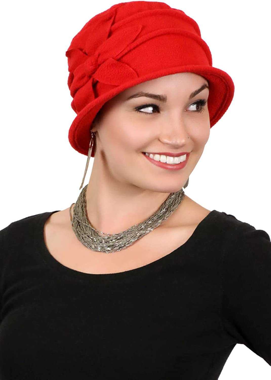 Fleece Flower Cloche Hat for Women Cancer Headwear Chemo Ladies Head Coverings Apparel & Accessories > Clothing Accessories > Headwear Hats Scarves & More Red