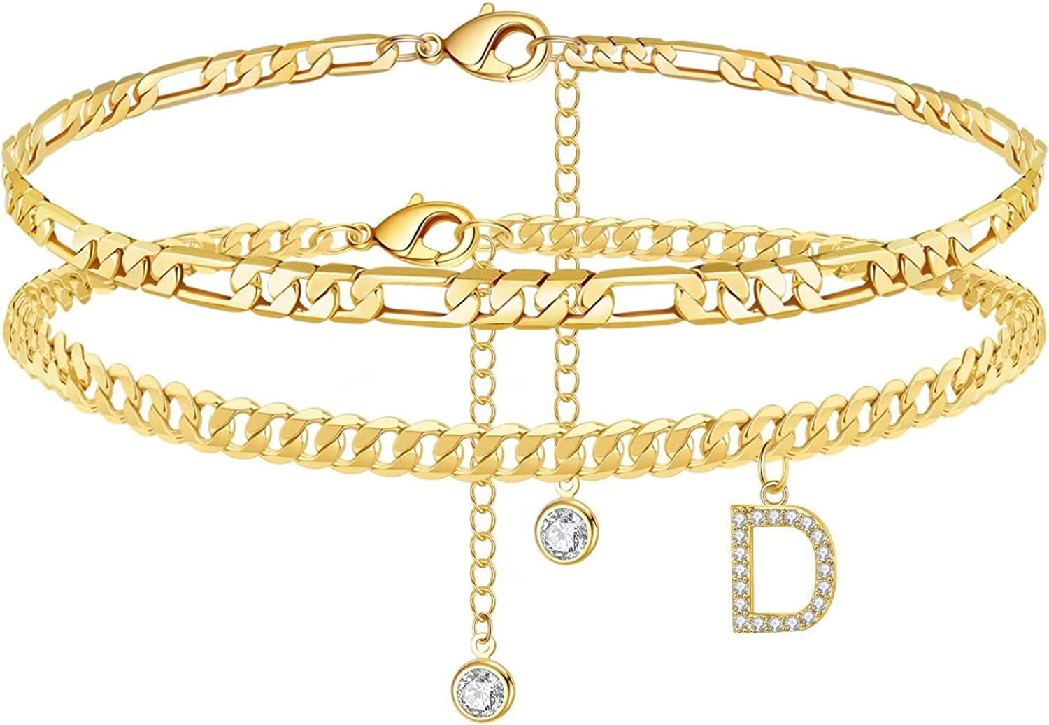 Initial Ankle Bracelets for Women, 14K Gold Plated Layered Initial Cubic Zirconia Ankle Bracelets Dainty Beach Letter Initial Anklet A-Z Gold Anklets for Women Teen Girls Foot Jewelry Gifts Apparel & Accessories > Jewelry > Anklets IEFSHINY D