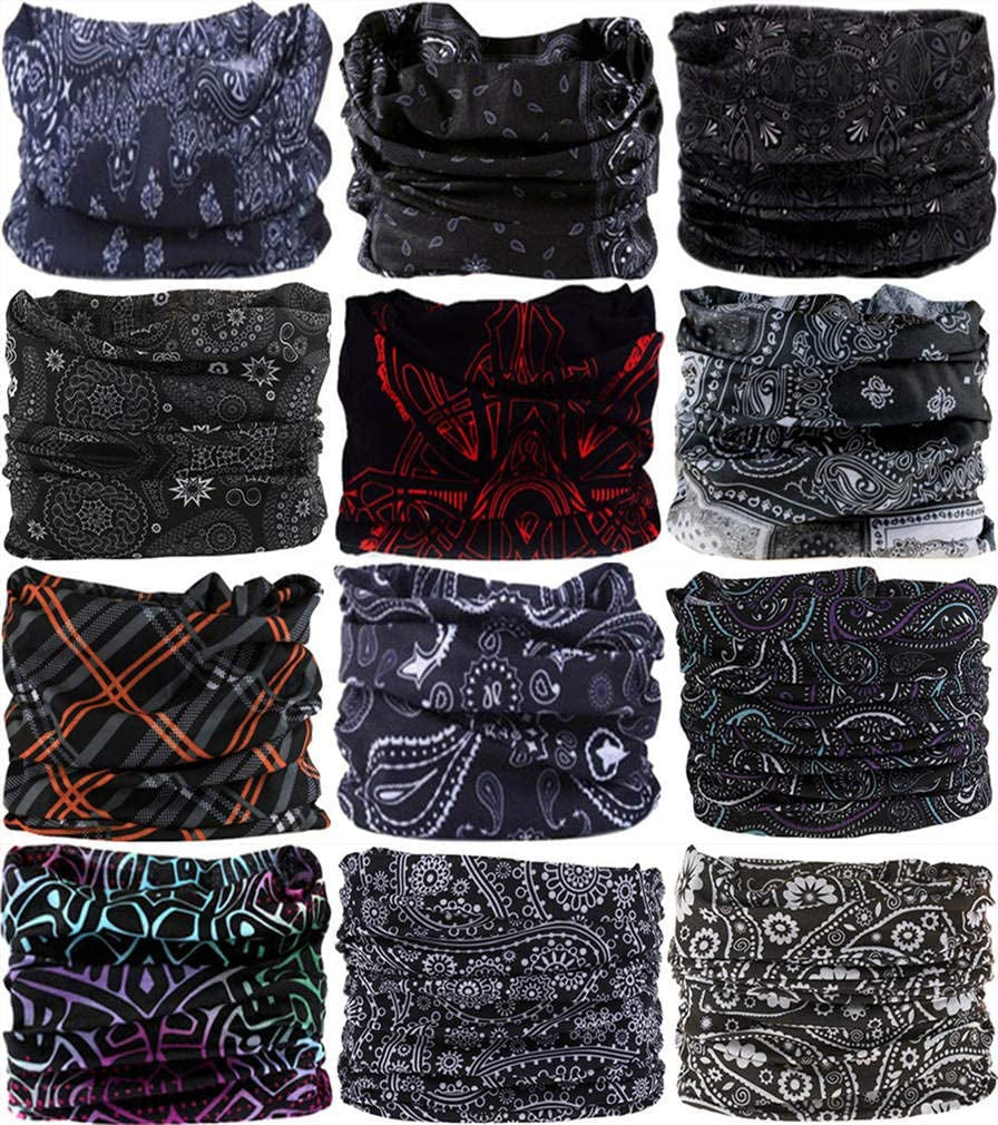 VANCROWN Headband Neck Gaiter Head Wrap Headwear Face Mask Magic Scarf Bandana for Men and Women Apparel & Accessories > Clothing Accessories > Headwear VANCROWN 12PCS.Black
