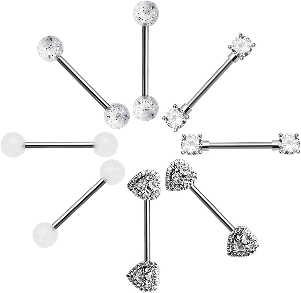 NASAMA Stainless Steel Acrylic Nipple Rings Tongue Ring CZ Barbell Heart-Shape Piercing Body Jewelry Apparel & Accessories > Jewelry > Body Jewelry NASAMA