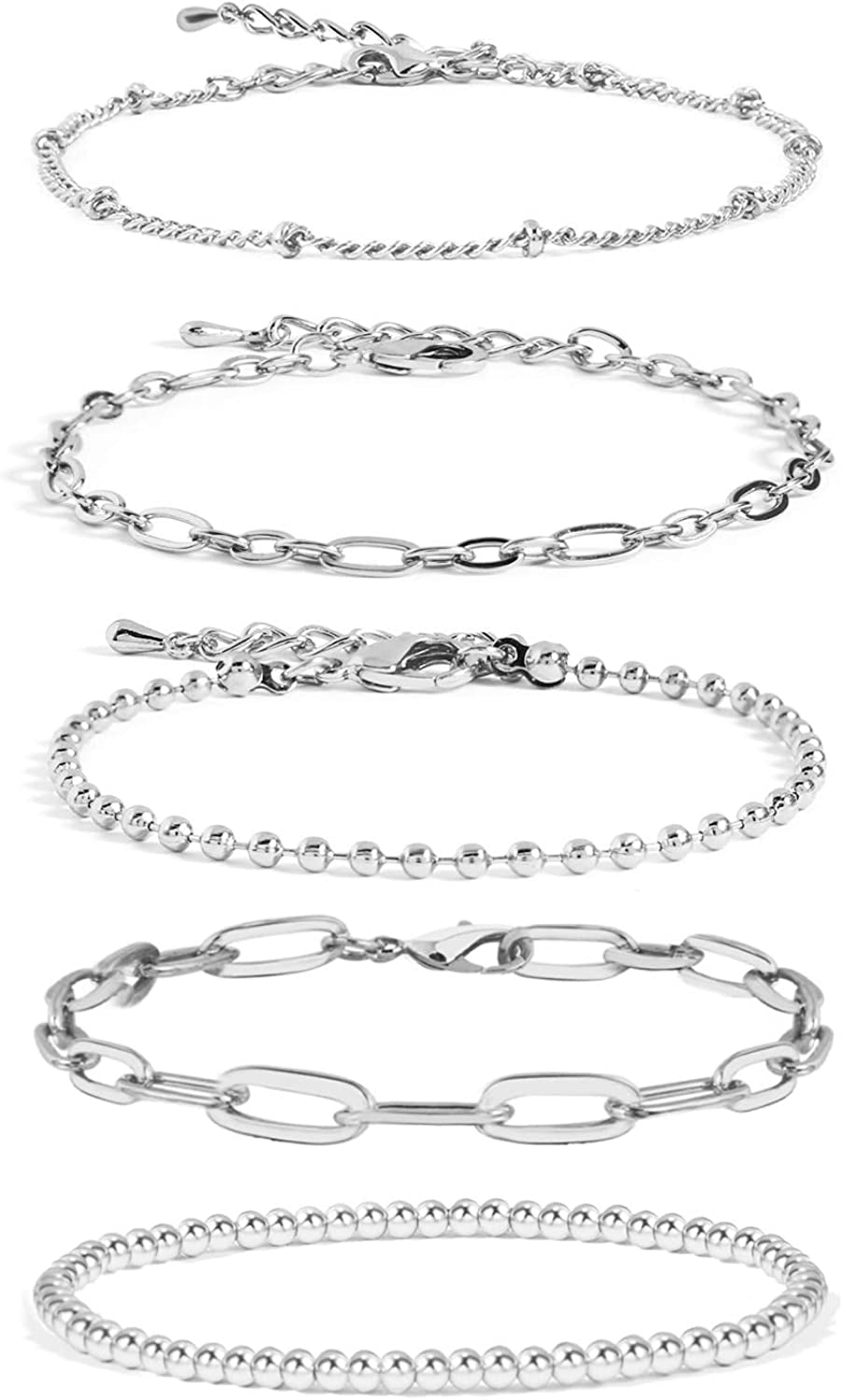 Gold Chain Bracelet Sets for Women Girls 14K Gold Plated Dainty Link Paperclip Bracelets Stake Adjustable Layered Metal Link Bracelet Set Fashion Jewelry Apparel & Accessories > Jewelry > Bracelets CONRAN KREMIX Style-3