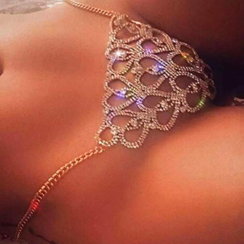 Evild Crystal Body Chain Silver Bikini Bra Chain Suit Beach Waist Belly Chain Crop Top Underwear Body Jewelry Accessories for Women and Girls Apparel & Accessories > Jewelry > Body Jewelry EVILD