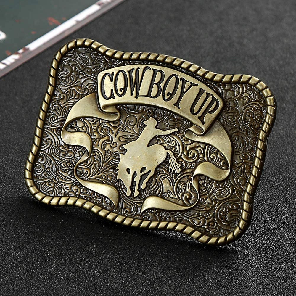 KDG Western Cowboy Gold Belt Buckle for Man Eagle Running Horse Bull Heads Texas Buckle Apparel & Accessories > Clothing Accessories > Belt Buckles KDG