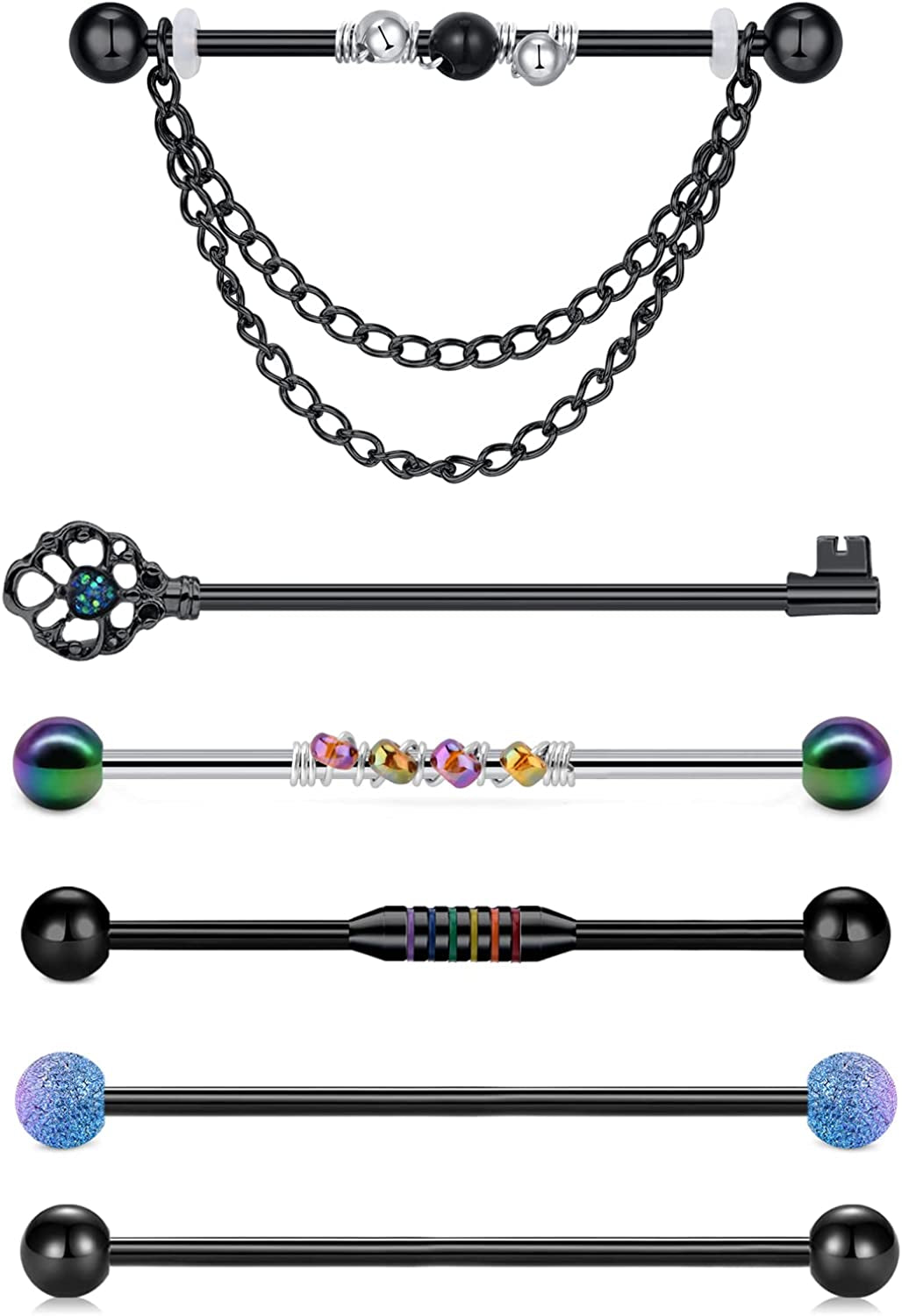 QWALIT Industrial Piercing Jewelry Industrial Piercing Industrial Earrings for Women Men 16G 14G Industrial Barbell Surgical Stainless Steel Scaffold Industrial Bar Piercing Iindustrial Bar Apparel & Accessories > Jewelry > Body Jewelry QWALIT C12: 14g - black