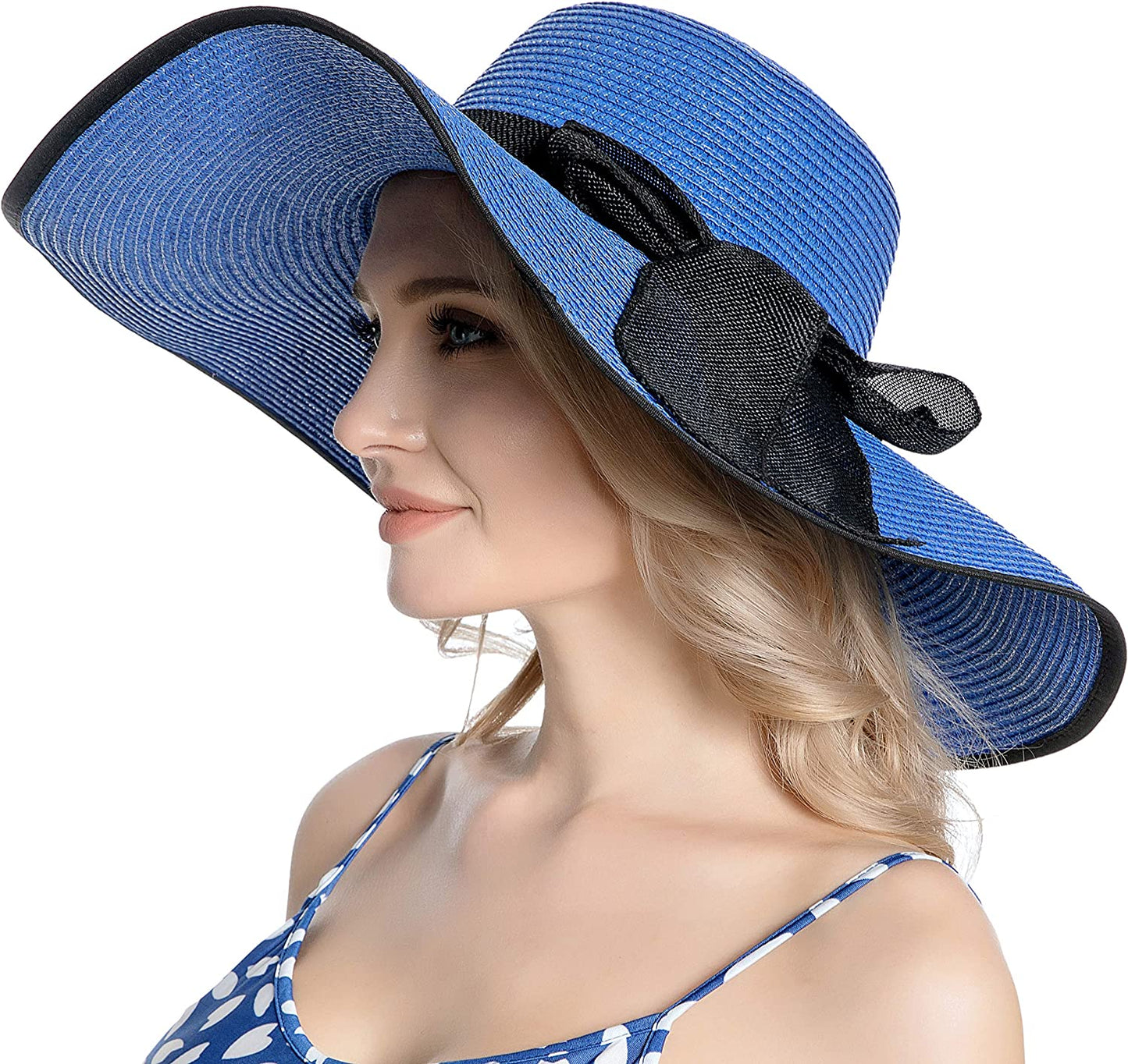 Muryobao Womens Sun Straw Hat Wide Brim UV UPF 50 Summer Hat Foldable Roll up Floppy Beach Cap for Women Apparel & Accessories > Clothing Accessories > Hats Muryobao Royal Blue