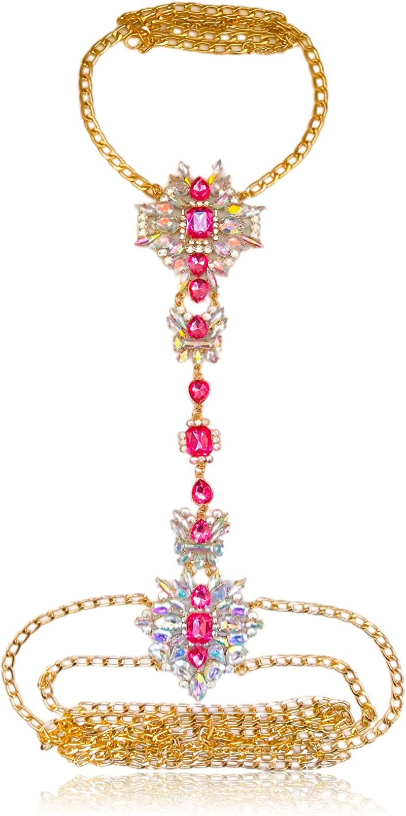 NABROJ Crystal Body Chains Jewelry for Women Sexy Rhinestone Bra plus Size Gold Waist Chest Chain -Shoulder Necklace Festival Body Chain Costume Jewelry Apparel & Accessories > Jewelry > Body Jewelry NABROJ STL01 Red