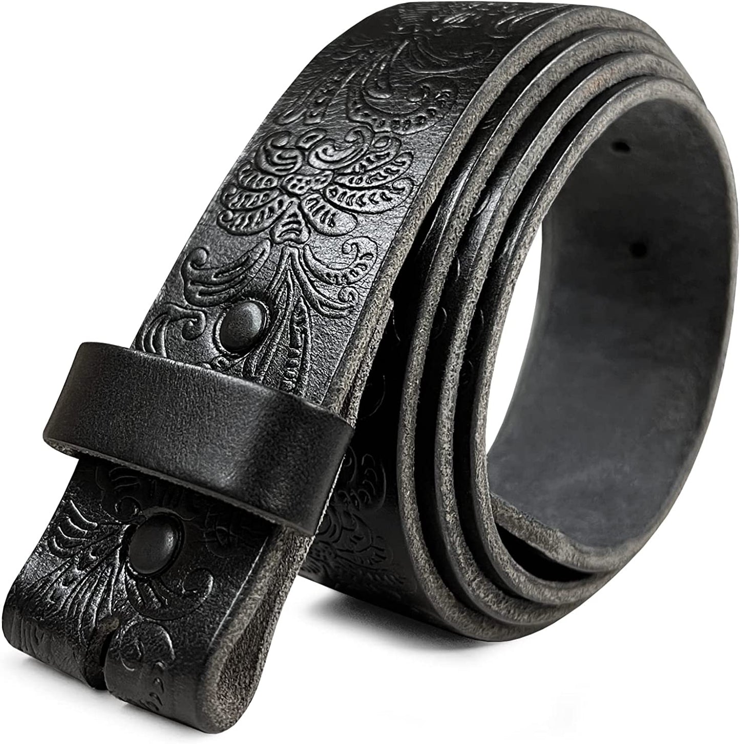 Cowboy Cowgirl Western Tooled Floral Embossed Full Grain Genuine Leather Belt Strap 1-1/2"(38Mm) Wide Apparel & Accessories > Clothing Accessories > Belts Belts.com Type a Strap - Black 32